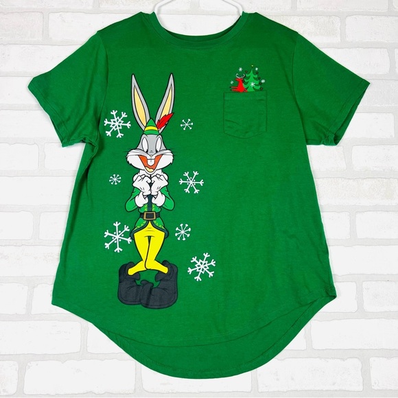 Bugs Bunny as Buddy The Elf Green Short Sleeve Pocketed T-shirt Juniors XL 15-17 - Picture 1 of 11